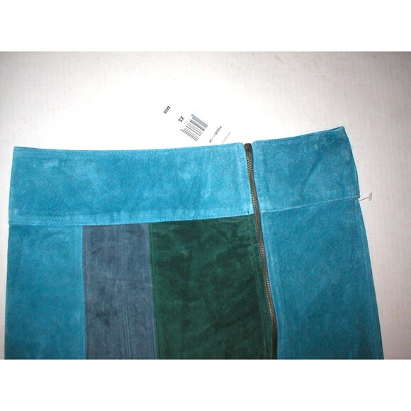 NWT $428 New Womens PJK Color Block Leather Suede Mini Skirt S Green Blue Gray - Picture 7 of 7